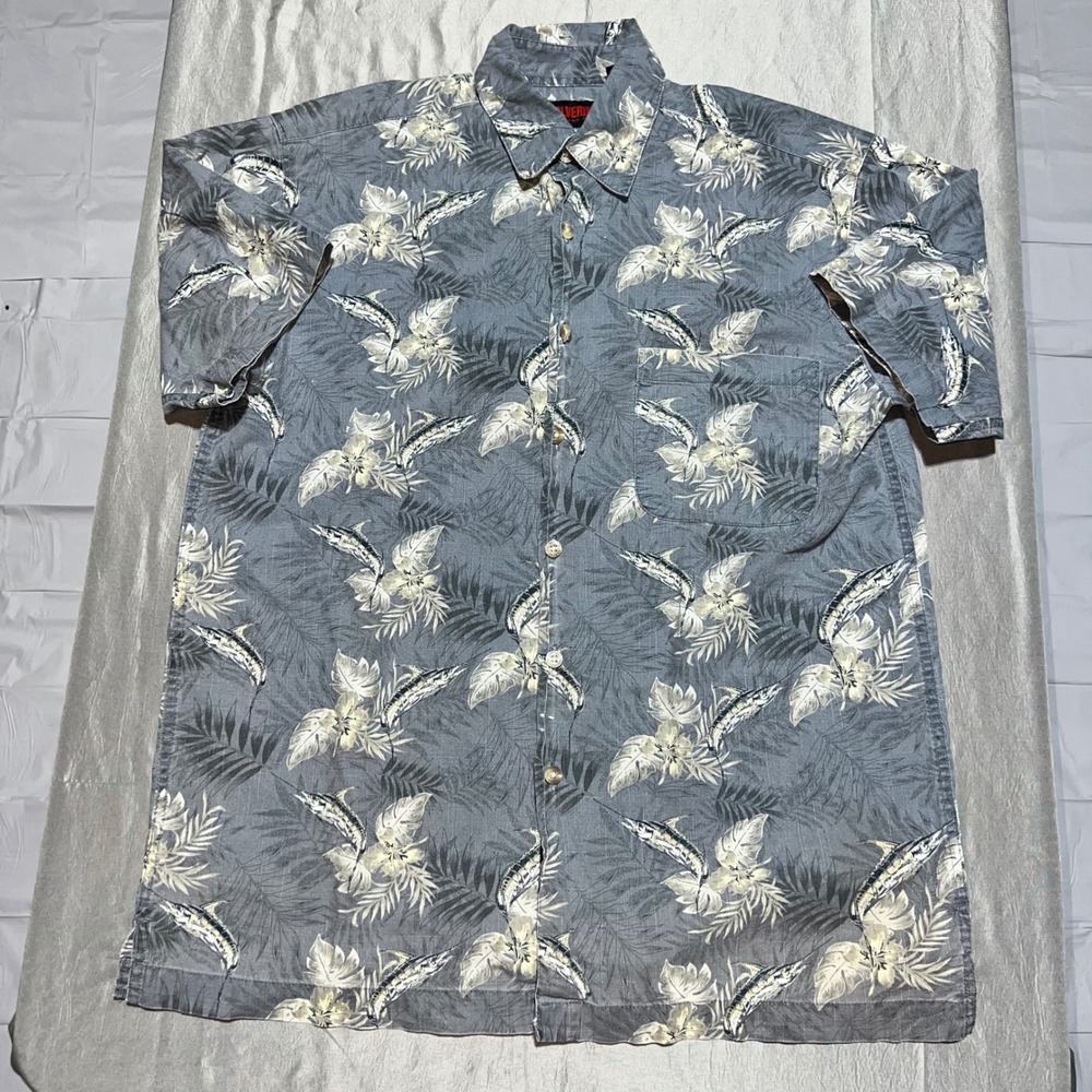 Wolverine Mens Medium Marlin Island Floral Cotton Short Sleeve Button Down Shirt